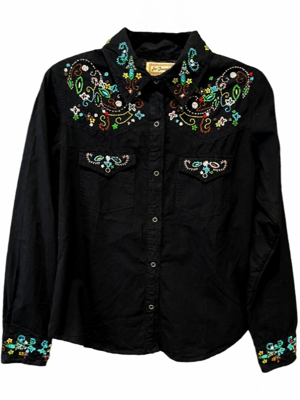 Vintage For Joseph Beaded Western Snap Shirt Boho Cowgirl Size Small